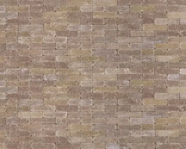 Riemchenpflaster mit gebrochenen Kanten in braun-beige Riemchenpflaster beige-braun – 20×5×7,3 cm, voll durchgefärbt & getrommelt