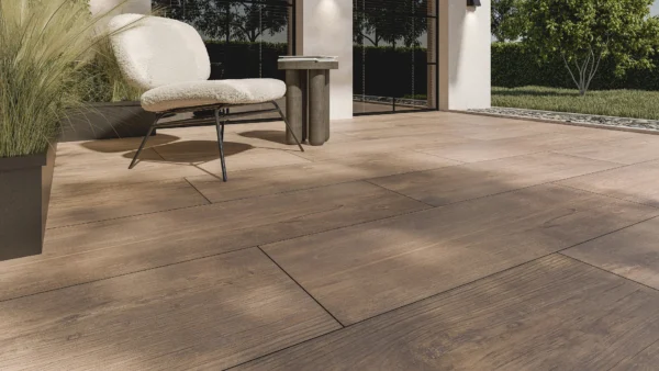 Keramik-Terrassenplatte Holzoptik Creme | Woodlook Ronco Dark | 40x120x3cm