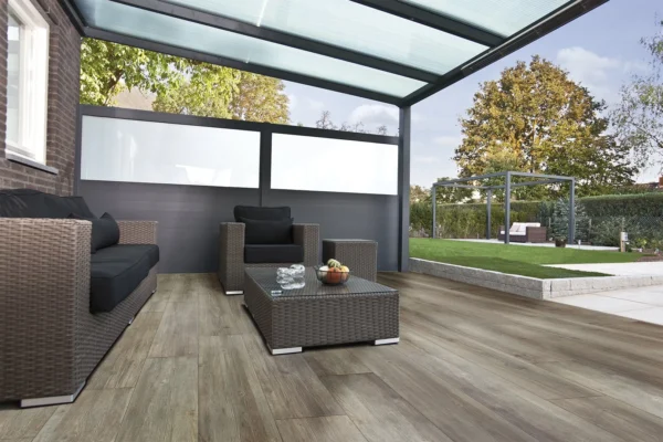 Keramik-Terrassenplatte Creme-Braun "Woodlook" | 30x120x2cm